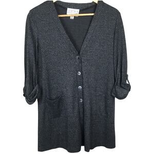 Julian‎ Taylor Sweater Longline Knit Cardigan Animal Print Roll Tab Sleeve sz 12